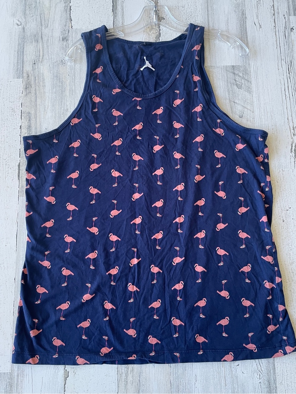 Nike Air Jordan Jumpman Navy Blue Tank Top with Pink Flamingo Print L EUC